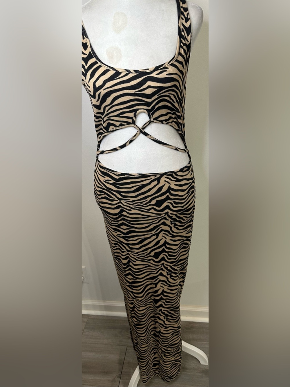 J for Justify Tan & Black Zebra Print Cutouts Maxi Dress - Size S